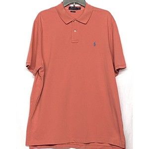 Ralph Lauren Pique Polo Shirt Men's Size XL Melon / Pink Orange w Blue Logo